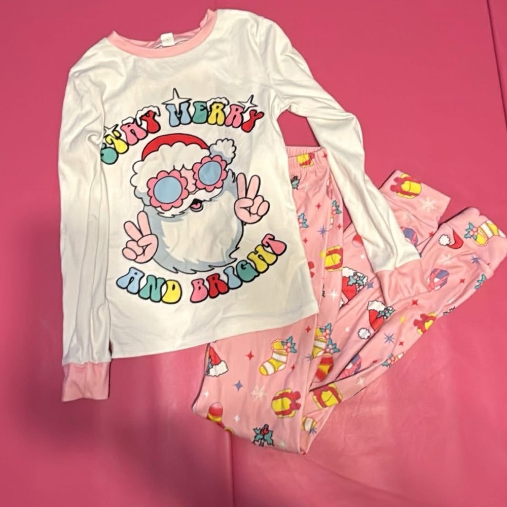 Kids Pink and White Pajamas with Fun Print